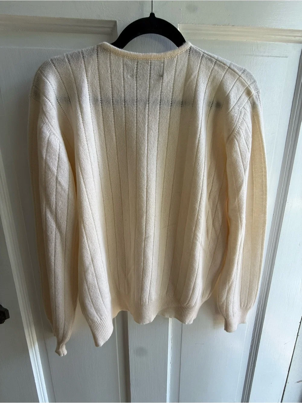 Women's Cream Ribbed Cashmere Crewneck Sweater